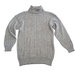 Women's Inka Line Peruvian Alpaca Wool Turtleneck Sweater Cable Knit Tan Size L